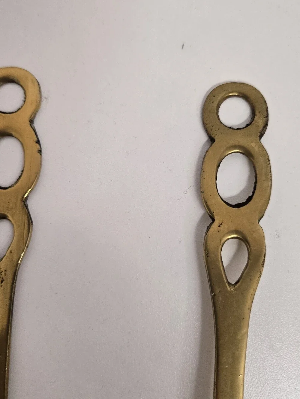 Vintage French Country Brass Kitchen Utensils, 4 Piece Set, Cut Out Handles